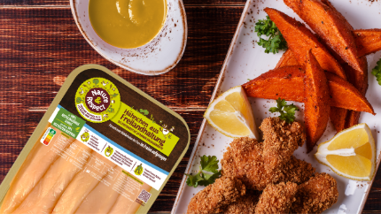 Crispy free-range chicken inner fillets with honey and mustard dip